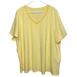 Catherines Shirt Crochet V-Neck Suprema Collection Short Sleeve Stripes Size 1X